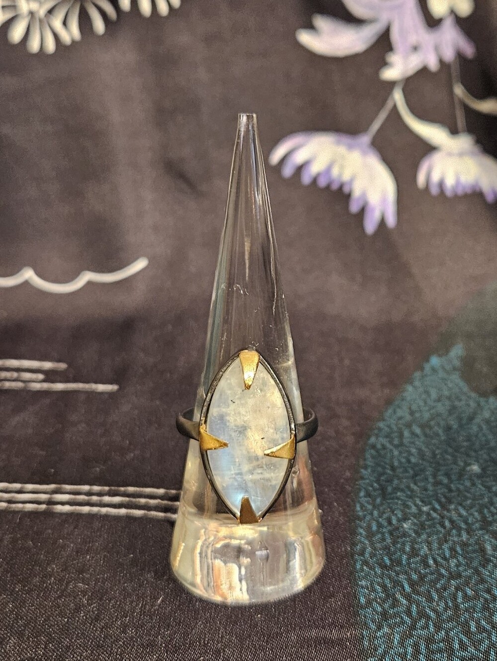Moonstone Marquise Ring with Gold Prongs - Women Jewelry